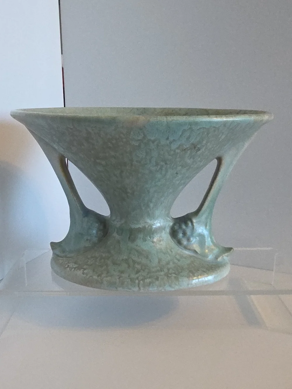 Vintage 1928 Roseville Pottery Blue-Green Tuscany Compote Vase (Shape #67-4)